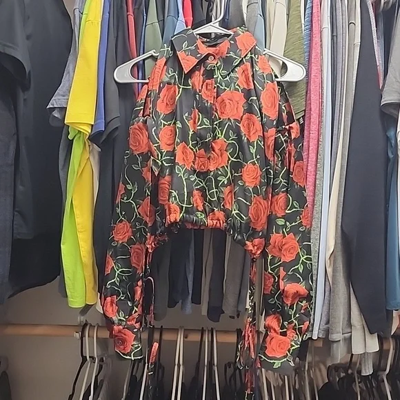 Alexander Wang rose print slit sleeve top - Picture 2 of 4